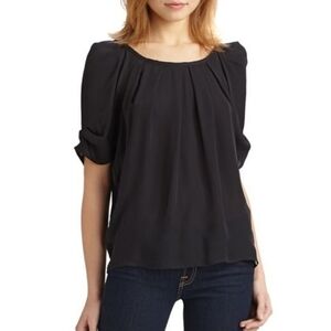 Joie Eleanor blouse gathered black silk sheer XS FLAW